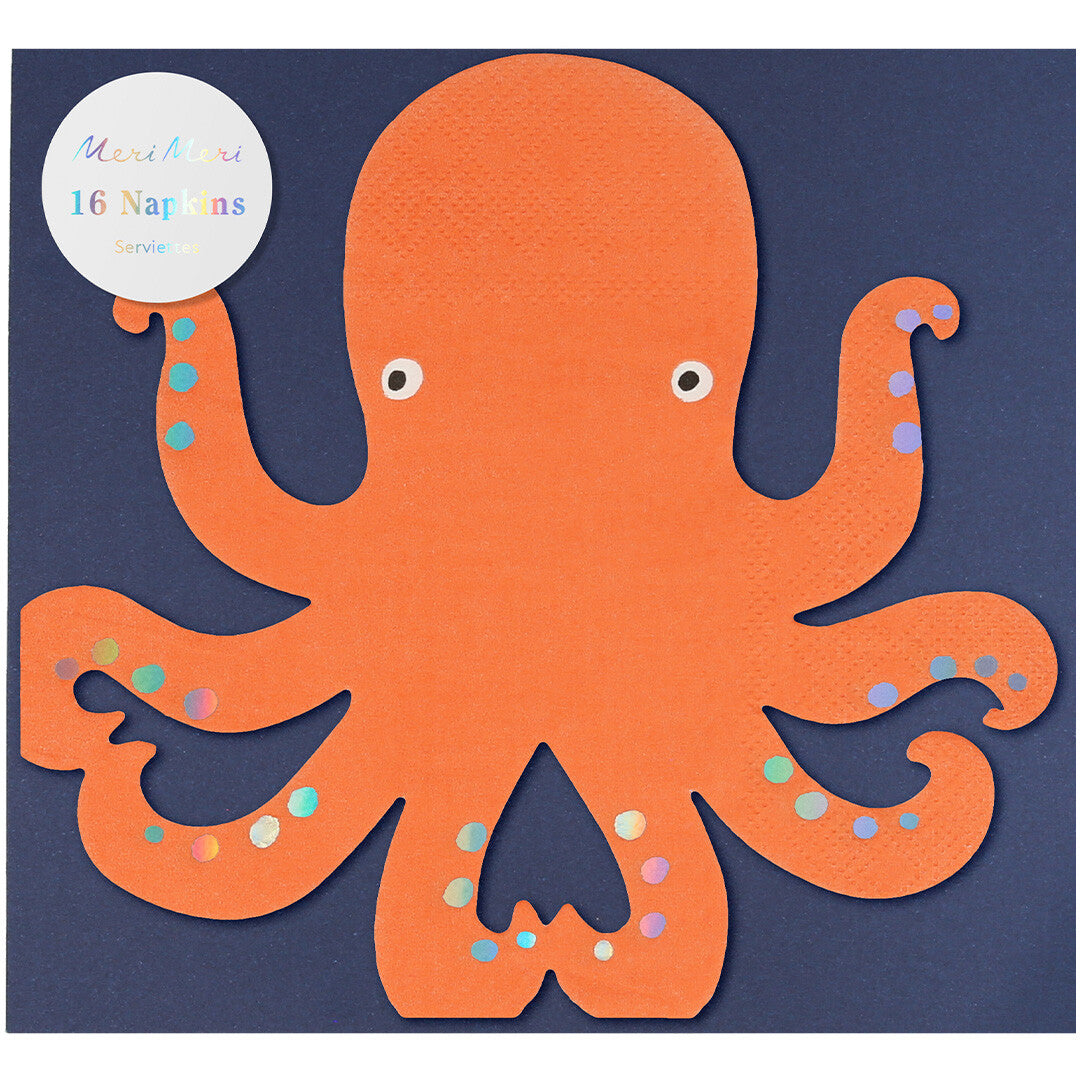 Verpakking van Meri Meri oranje octopus servetten met 16 stuks.