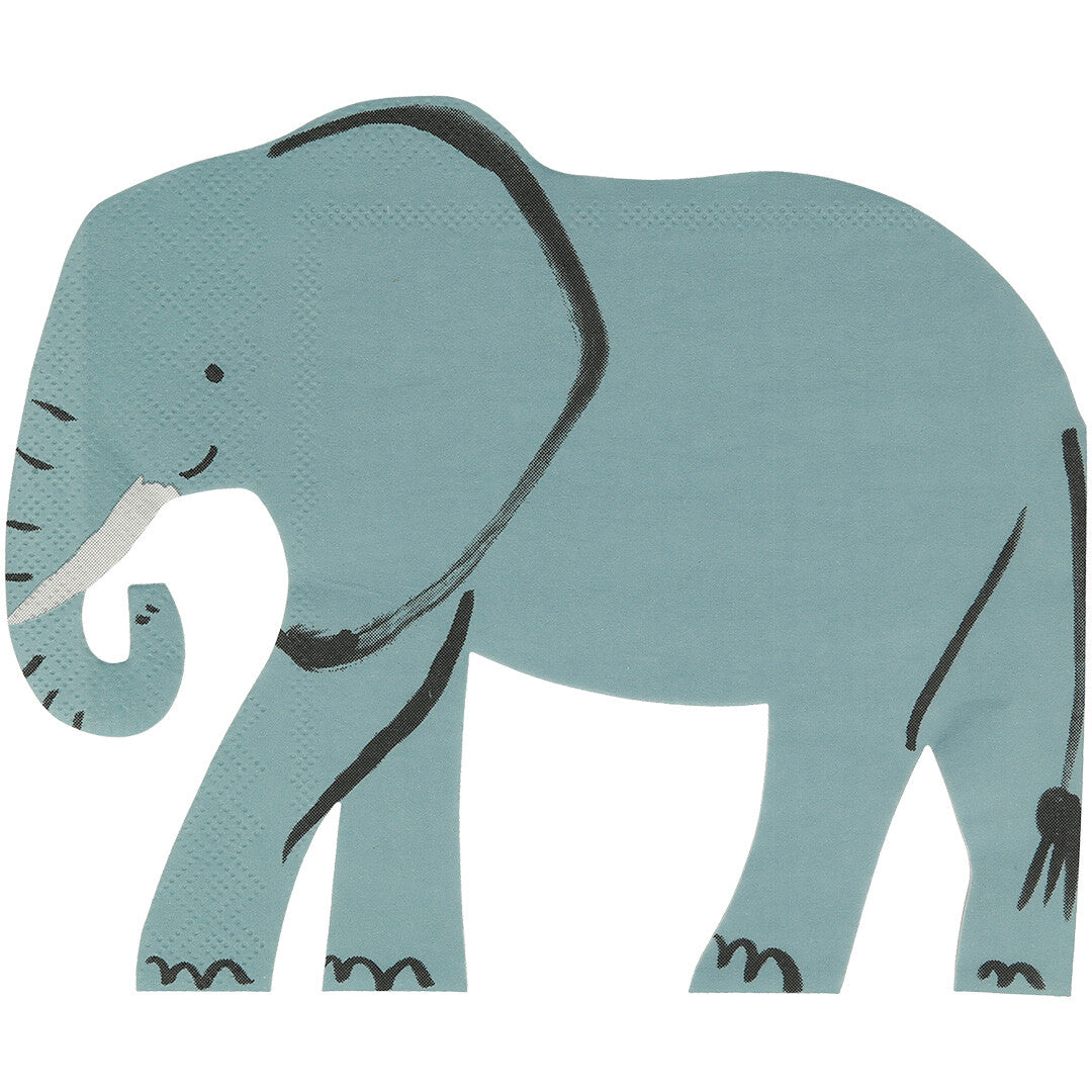 Meri Meri servet in de vorm van een blauwe olifant.
