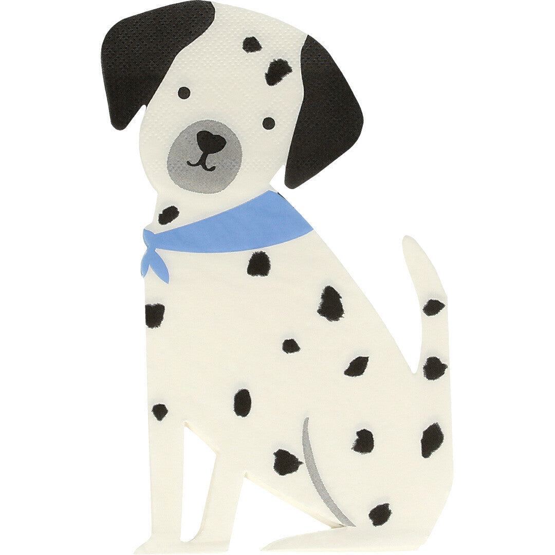 Meri Meri papieren servet in de vorm van een dalmatiër puppy met blauwe bandana.