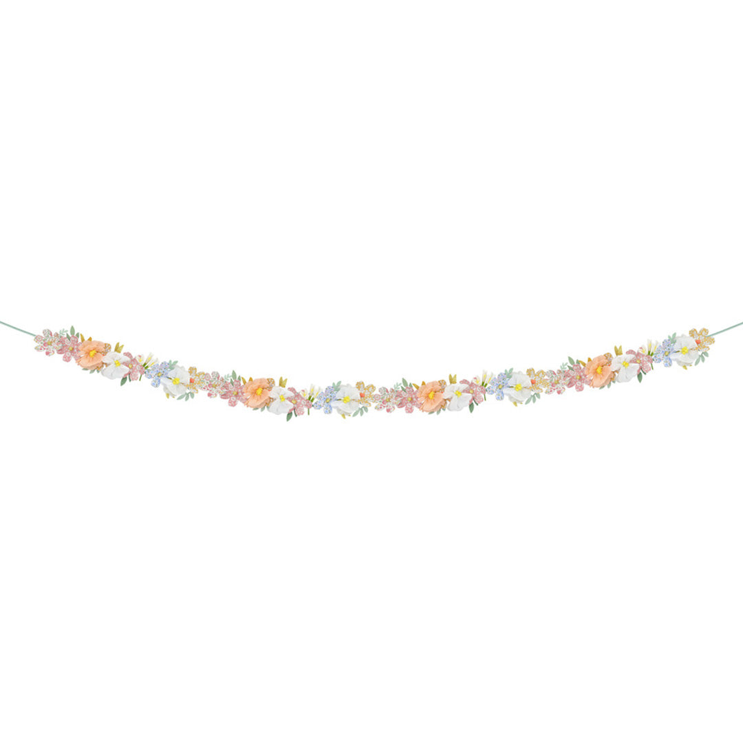 Een Meri Meri slinger met veelkleurige bloemen in een gebloemd patroon.