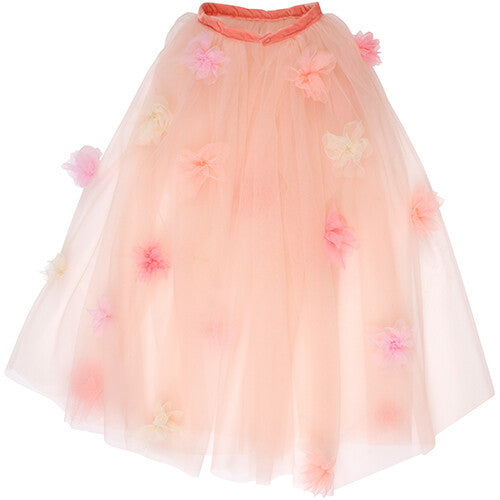 Meri Meri roze verkleedcape voor kinderen met bloemen van tule.