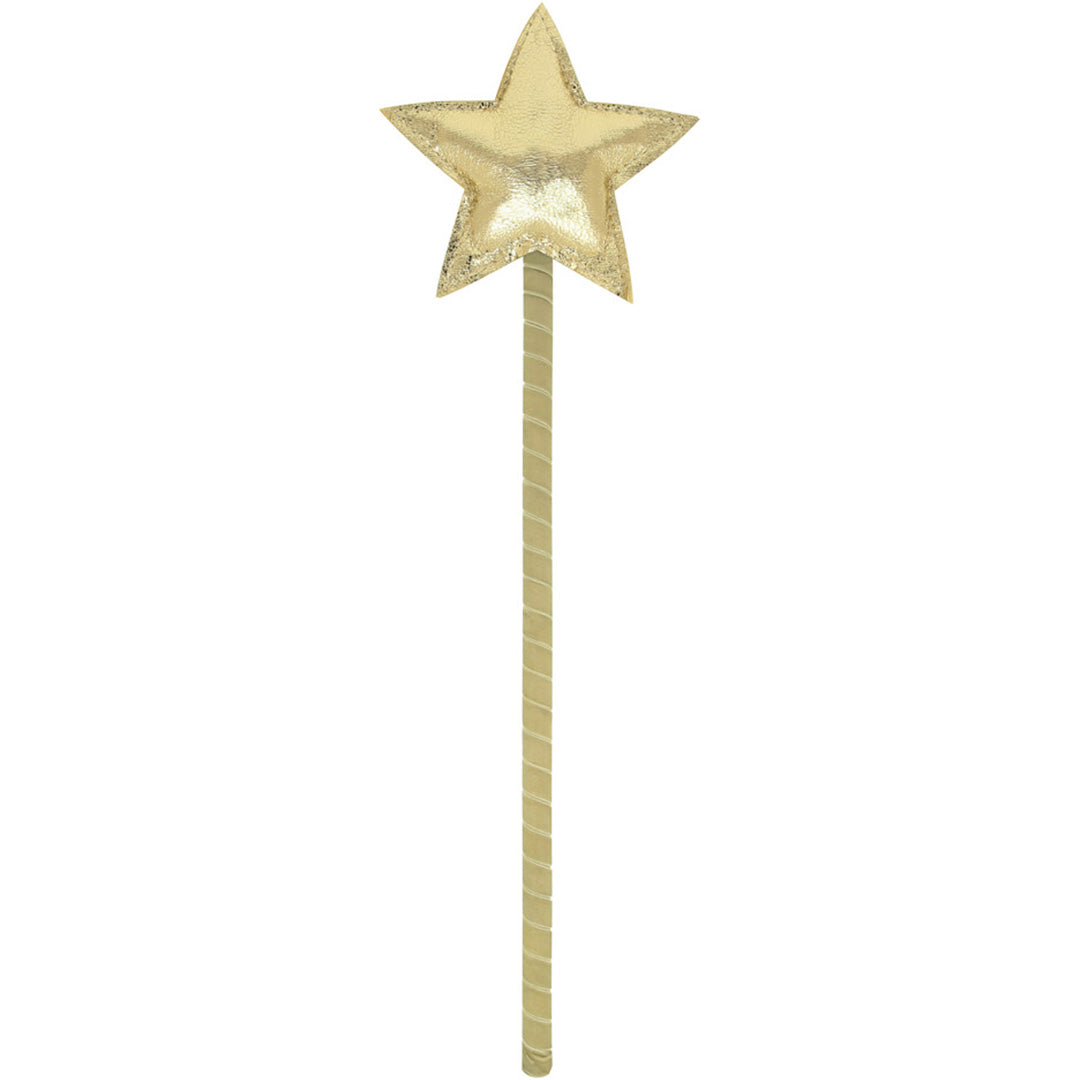 Gouden sterren toverstaf met gestreepte steel, onderdeel van het Meri Meri feeënkostuum.