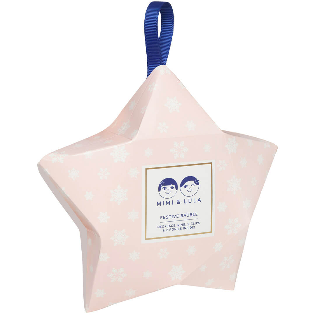 Roze ster-vormige verpakking van de Mimi & Lula kinderaccessoires set met hartjes.