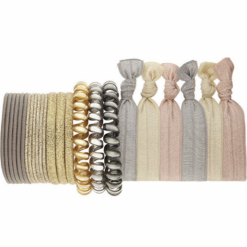 mimi & lula set van 24 veelkleurige haarelastiekjes, inclusief platte, spiraal- en geknoopte elastieken.