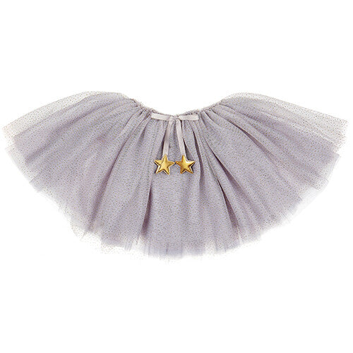 mimi & lula grijze tule kinderrok met glitters en twee gouden sterren aan de tailleband.