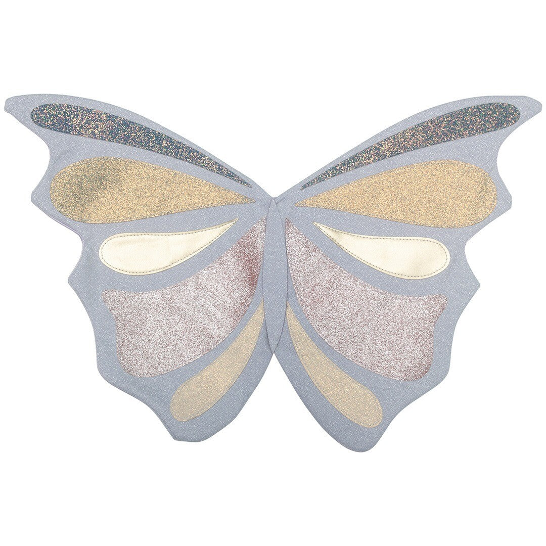 Mimi & Lula vlinder vleugels in lichtblauw met glitterende goud-, roze- en crèmekleurige accenten.