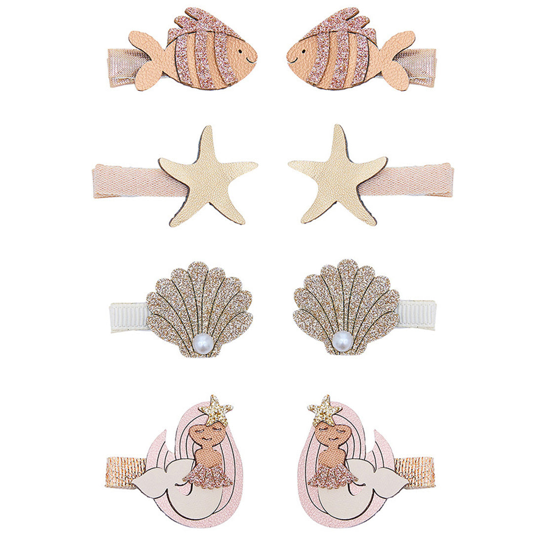 Acht mimi & lula mermaid mini haarclipjes met vissen, zeesterren, schelpen en zeemeerminnen.