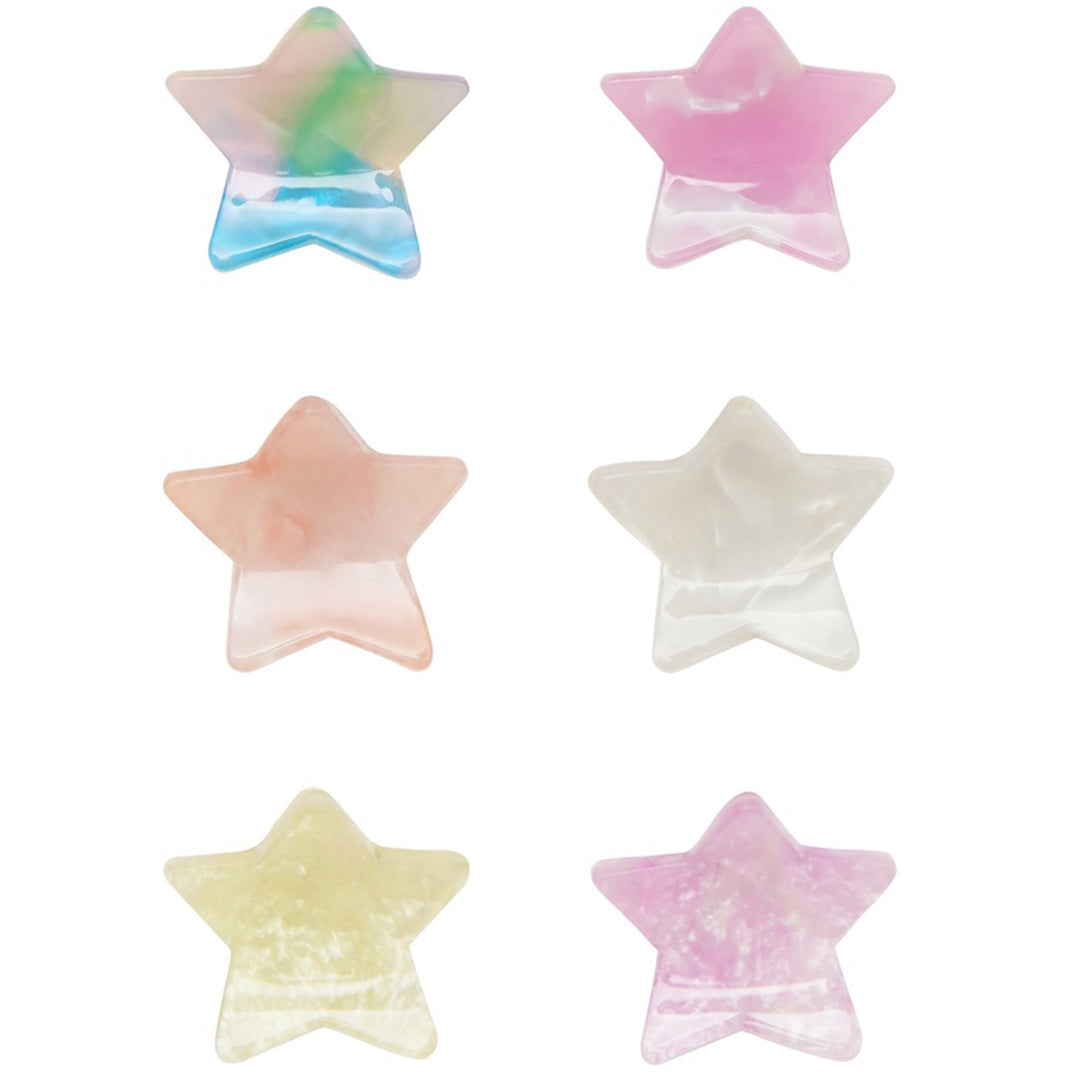 Zes mimi & lula mini sterren haarclipjes in verschillende pastelkleuren.