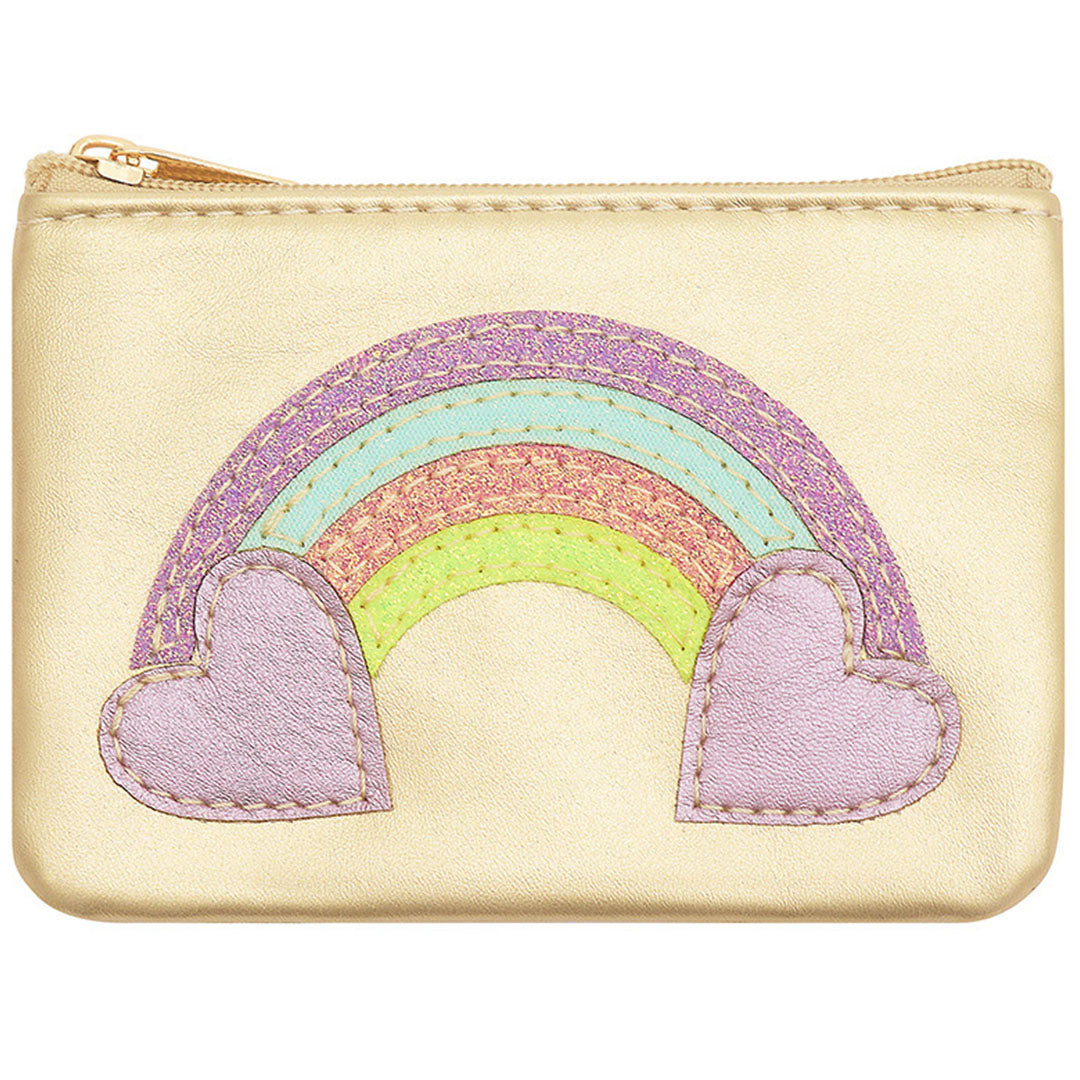 Mimi & Lula kinderportemonnee in beige met een regenboog en hartenpatroon.