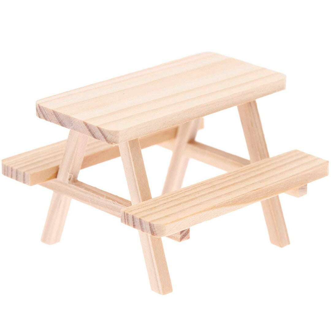 Rico Design miniatuur houten picknicktafel voor poppenhuizen.