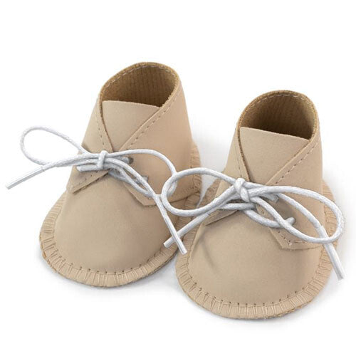 Miniland beige poppenschoentjes met witte veters.