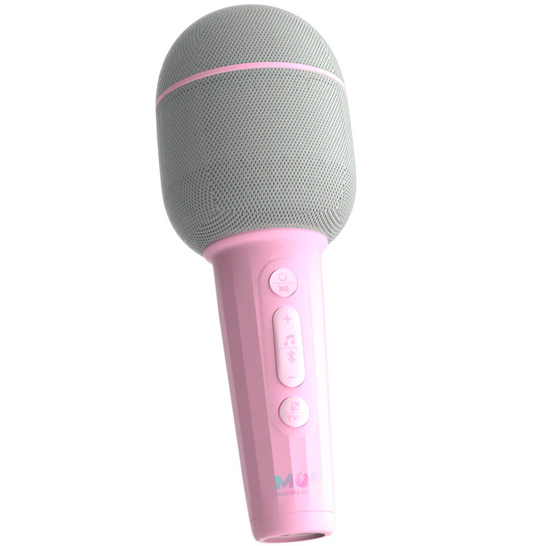 mob roze karaoke microfoon met grijze microfoonkop.
