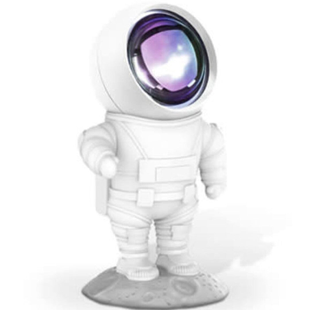 mob astronaut nachtlampje met paars lichteffect, schuin van voren gefotografeerd.