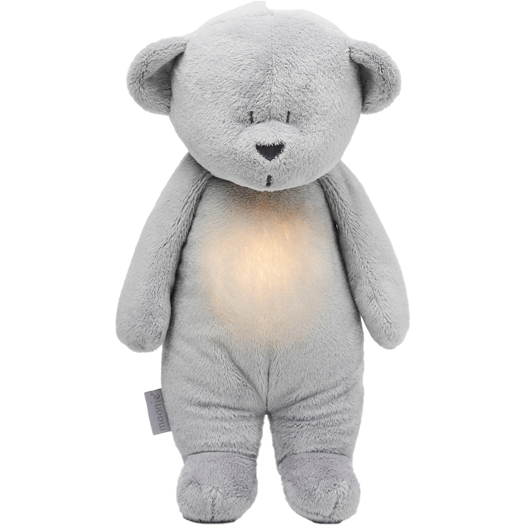 moonie grijze knuffelbeer met oplichtende buik.