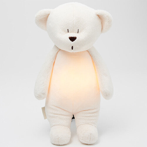 Moonie knuffelbeer met nachtlamp en geluid, staand met een warm licht in de buik.