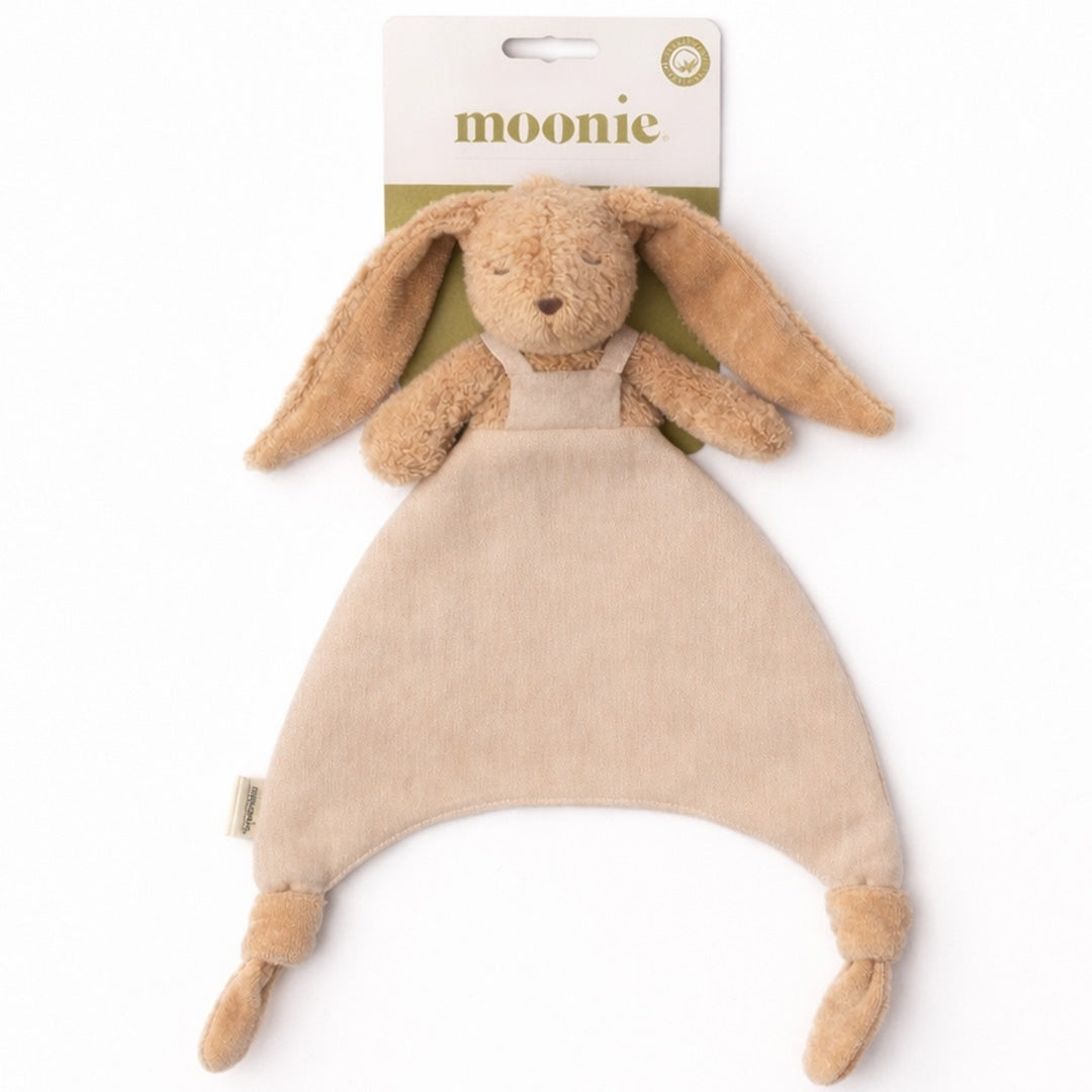 Moonie knuffeldoekje konijn doudou in beige pluche en katoen.