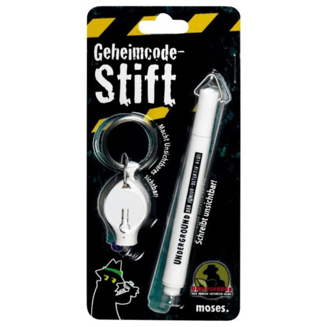 Verpakking van de moses. Geheimcode-Stift, een magische pen met UV-lampje voor detectivespeelgoed.