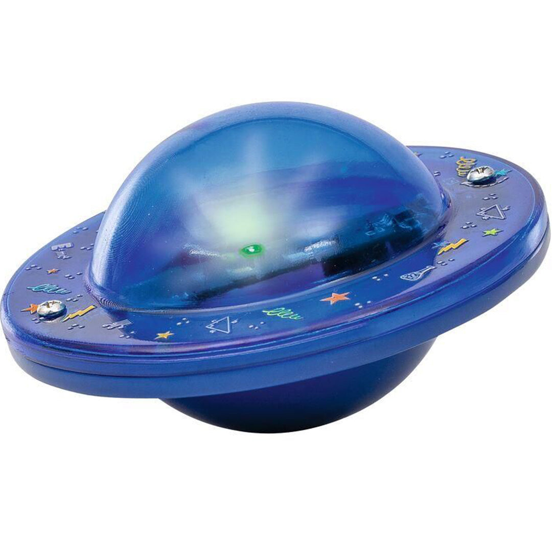 moses. blauw UFO-vormig educatief speelgoed met sterrenpatroon en lichtjes.
