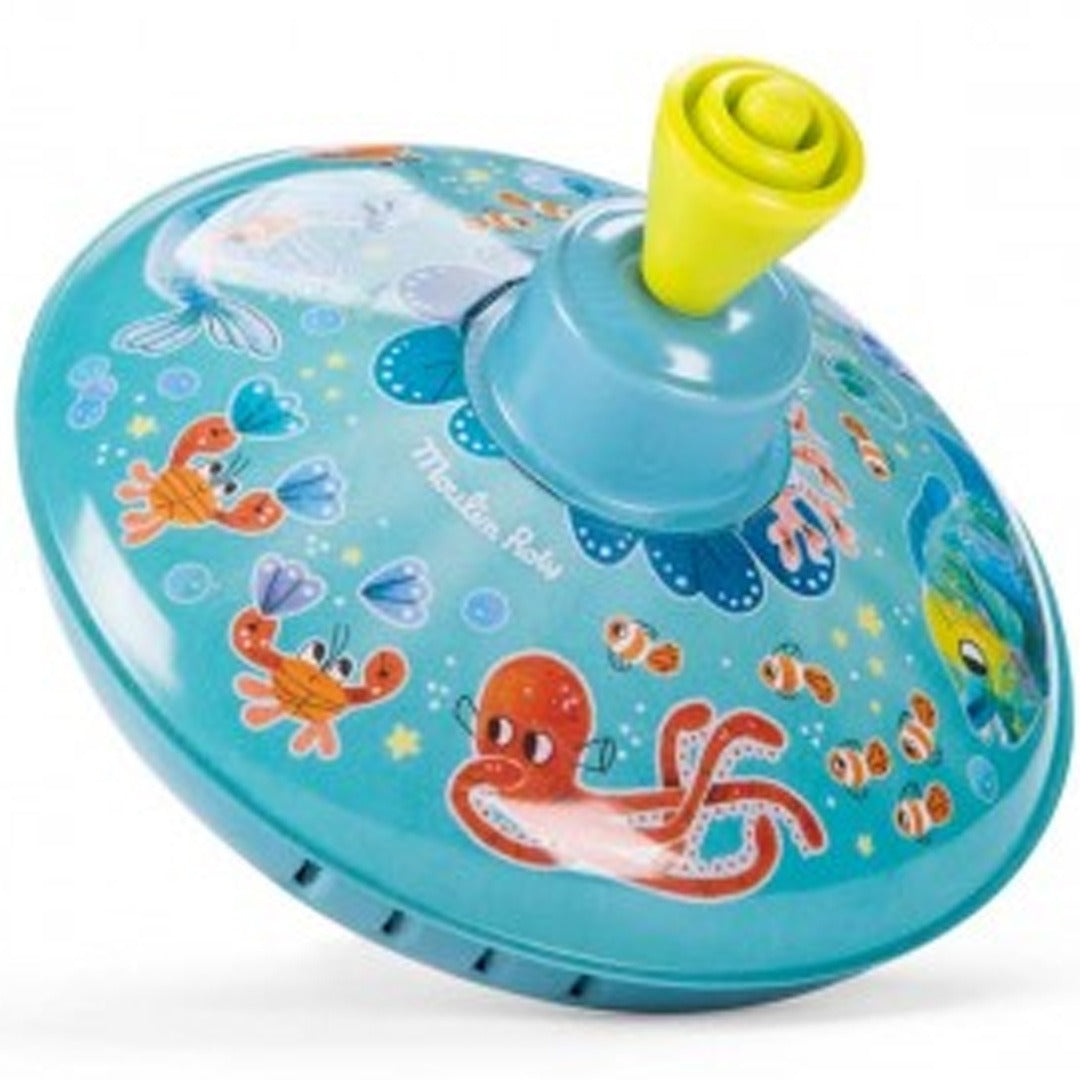 Moulin Roty bromtol met onderwaterdieren zoals een octopus en vissen.