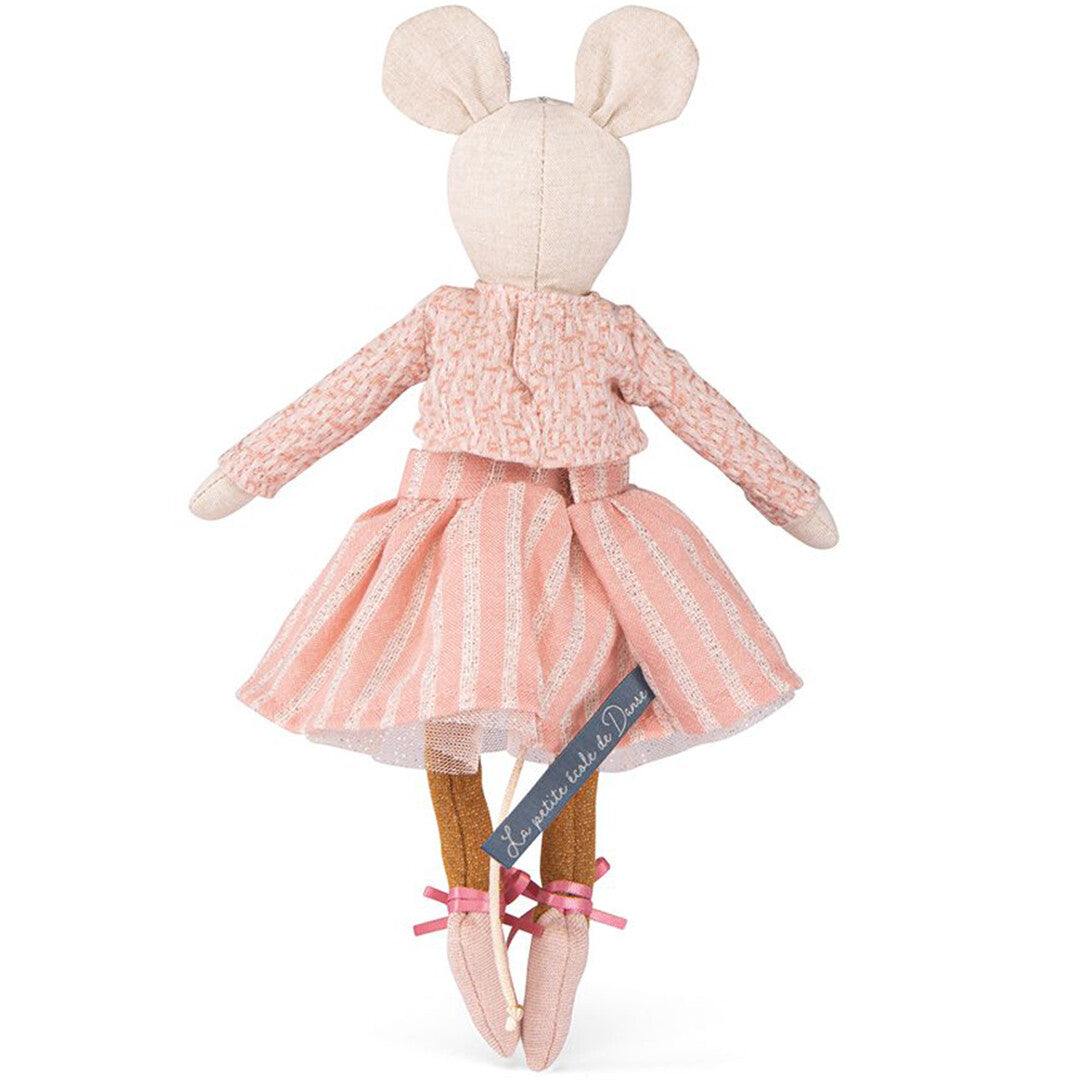 Moulin Roty knuffelmuis Anna in roze ballerina outfit, van achteren gezien.
