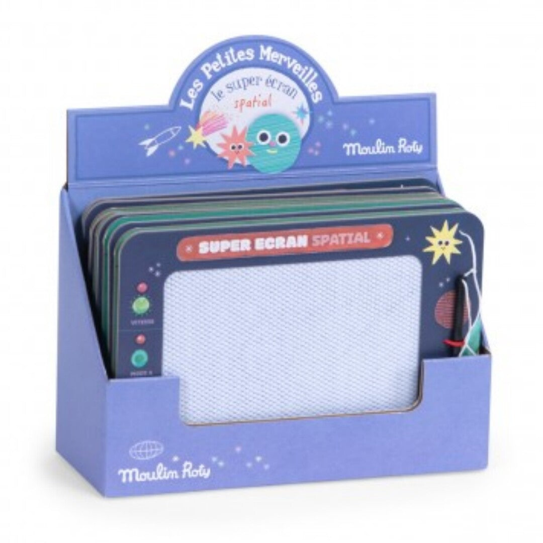 Displaydoos met meerdere Moulin Roty magnetische tekenborden.