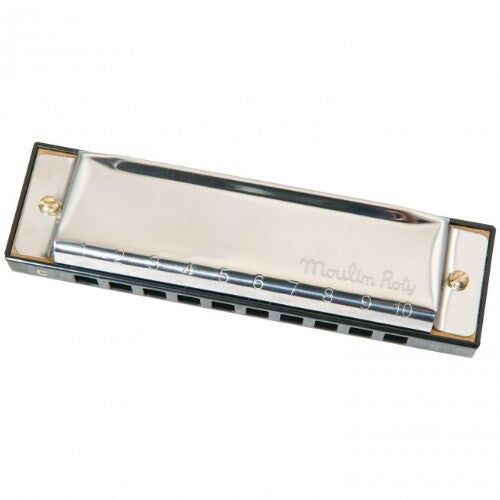 Moulin Roty metalen mondharmonica in zilverkleur.