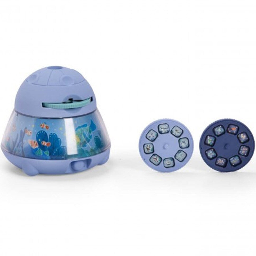 Moulin Roty blauwe projector met twee projectieschijven met onderwaterdieren.