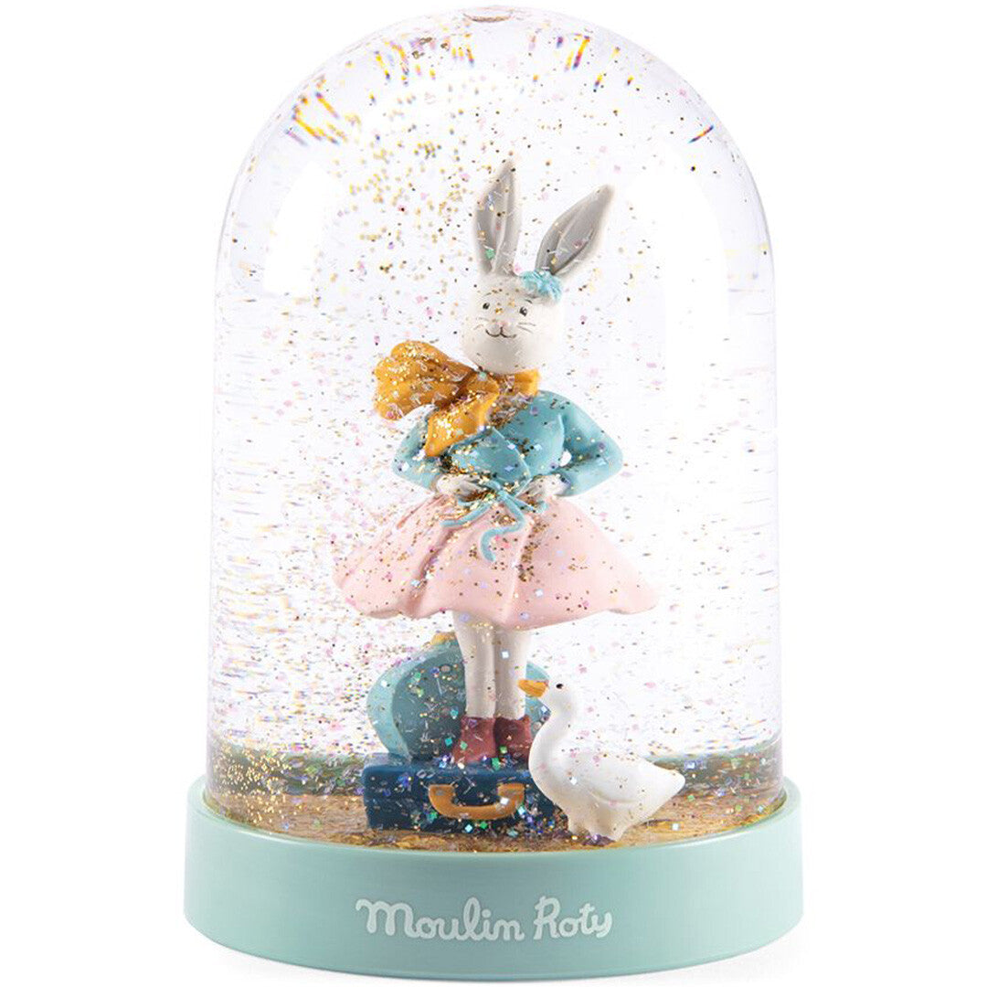 Moulin Roty sneeuwbol met konijn Victorine, een eendje en een koffer.