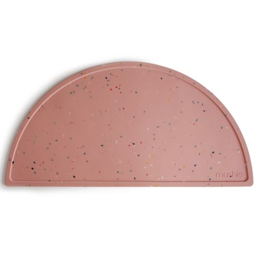 Mushie siliconen placemat voor baby's en peuters in roze met confetti patroon.