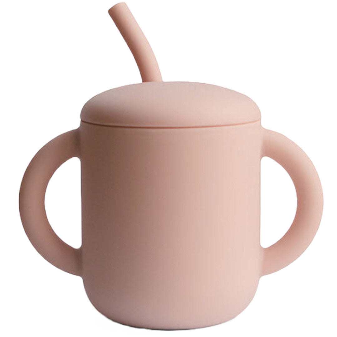 mushie siliconen kinderbeker met rietje in blush roze kleur.