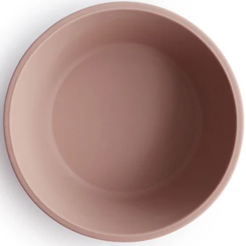 Bovenaanzicht van een Mushie siliconen kinderkom in blush kleur.