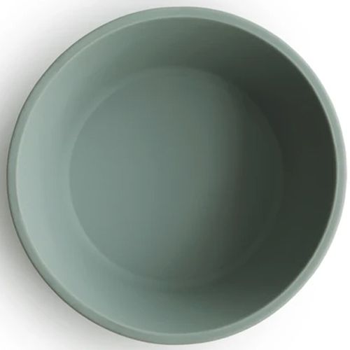 Bovenaanzicht van een mushie siliconen kinderkom in camebridge blue.