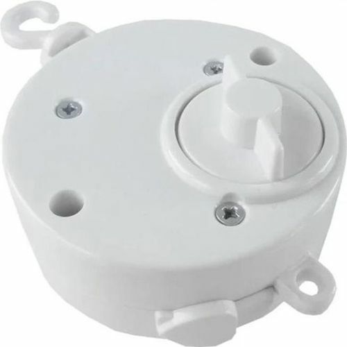 Egmont Toys wit plastic muziekdoosje voor muziekmobiel, met draaiknop en ophanghaak.