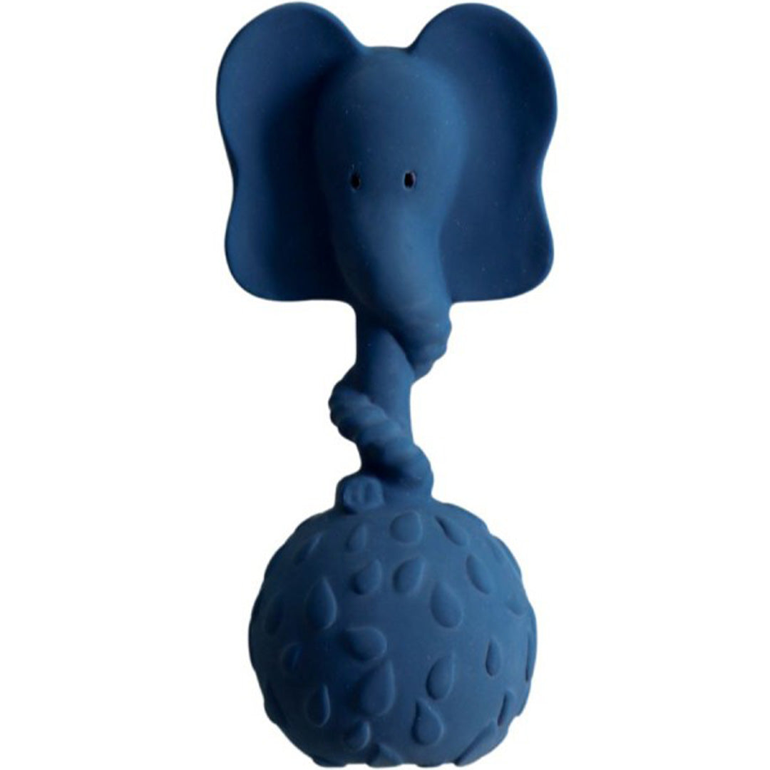 Natruba blauw rubberen bijtspeelgoed met rammelaar in de vorm van een olifant.