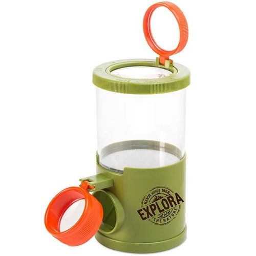 Navir Explora insectenloep met groene basis en twee oranje vergrootglazen.