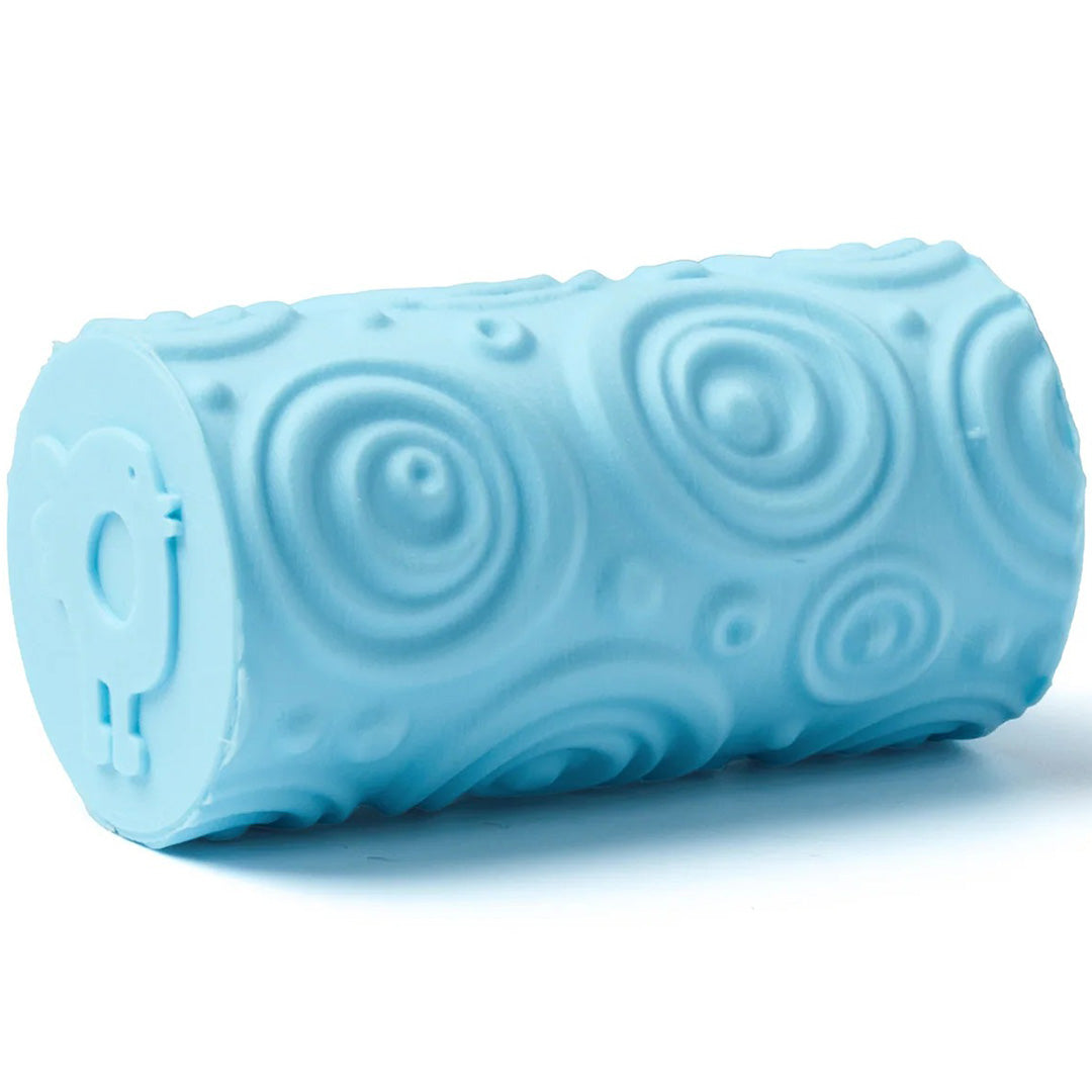 Och och blauwe storyteller roller met wervelpatroon en vogelafbeelding.