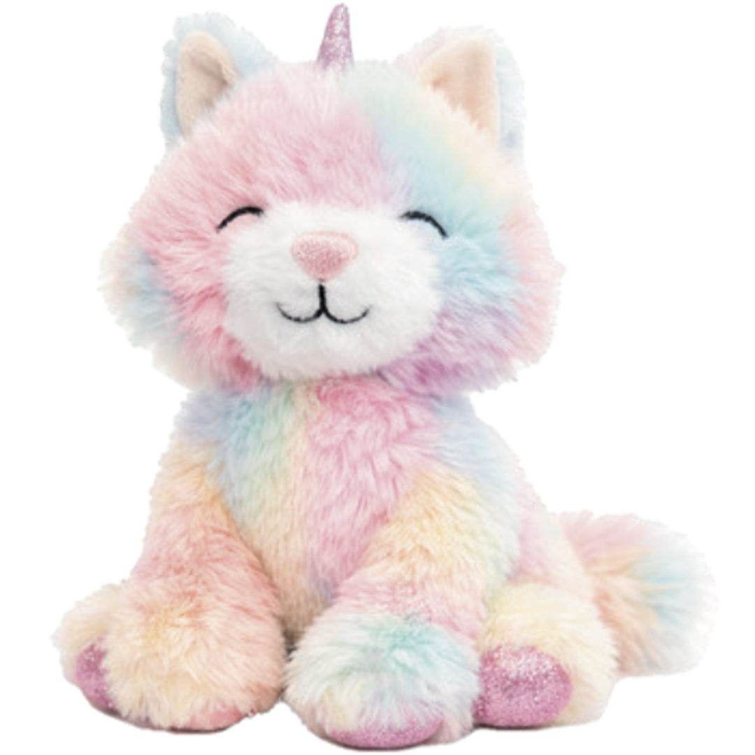 Olli Ella pluchen knuffelkat met regenboogkleuren en eenhoornhoorn.