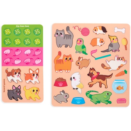 Twee vellen met diverse herbruikbare huisdierenstickers en spelstukken.
