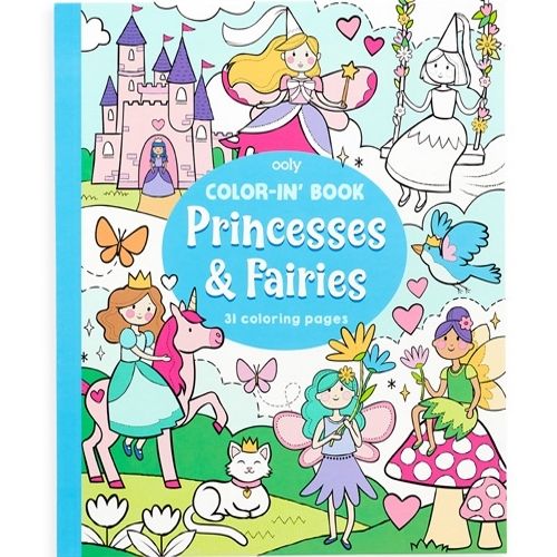 Ooly kleurboek 'Princesses & Fairies' met een illustratie van diverse prinsessen, feeën, een kasteel en een eenhoorn op de voorkant.