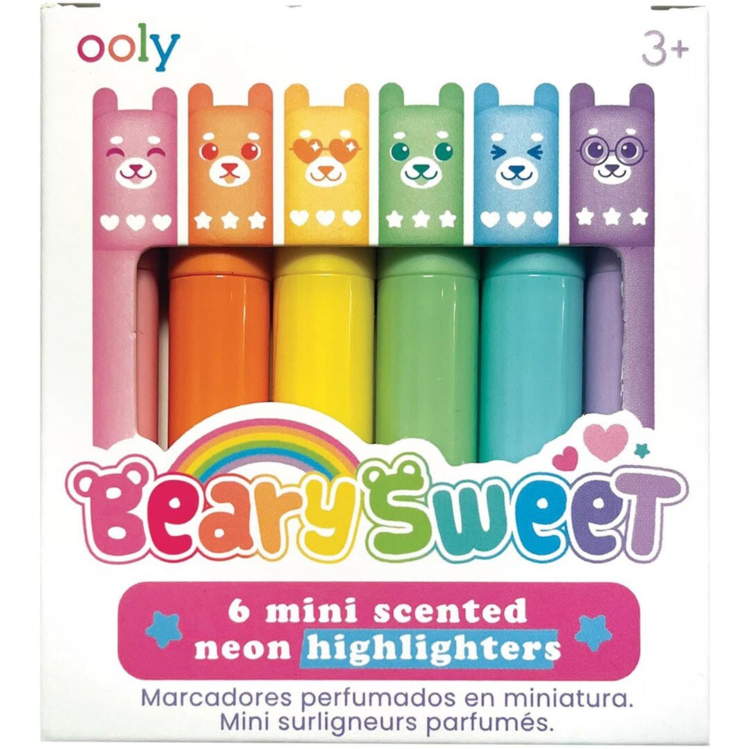 Verpakking van de Ooly Beary Sweet set met 6 mini geurende markeerstiften met berenhoofdjes.