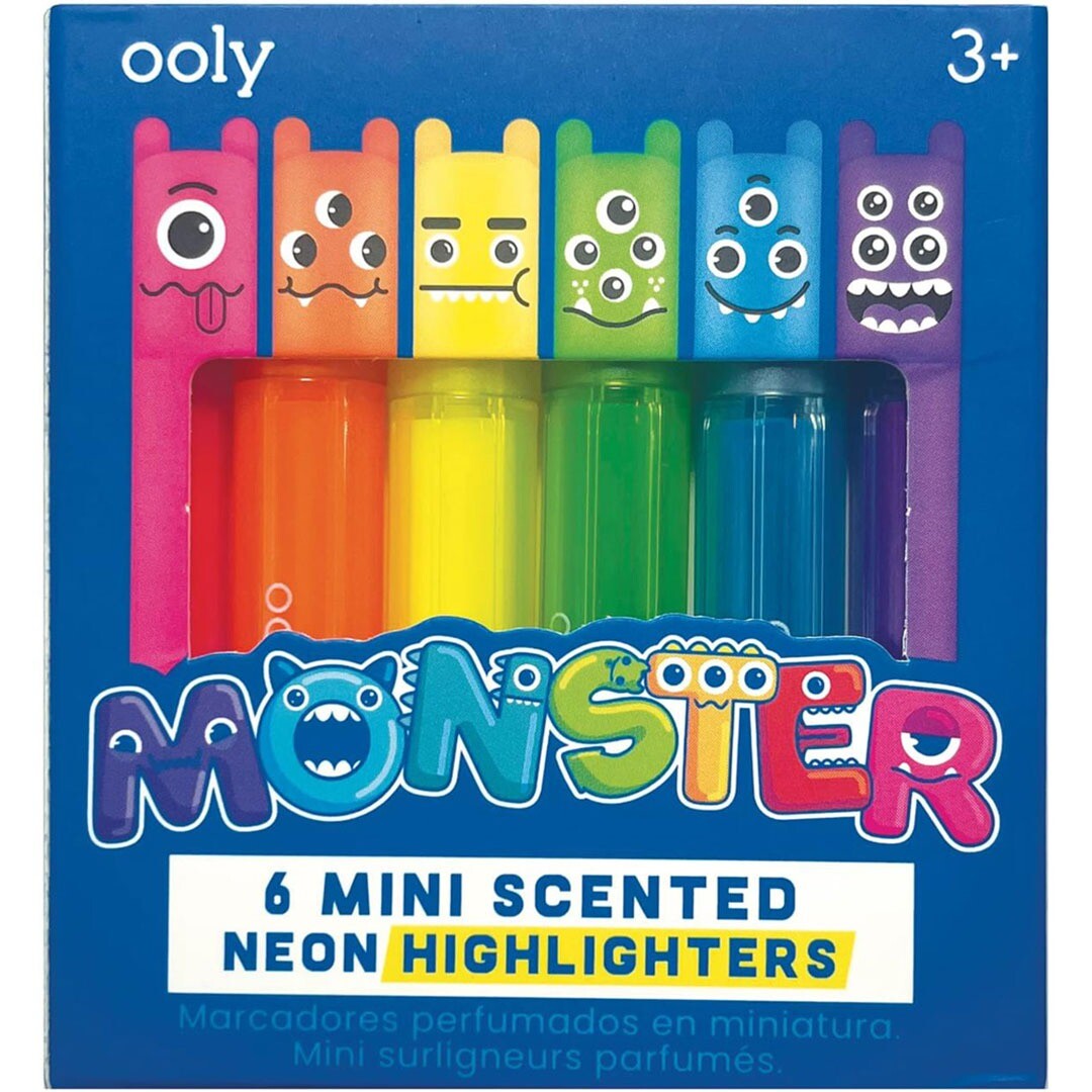Verpakking van de ooly monster markeerstiften met geur, een set van 6 mini neon highlighters.