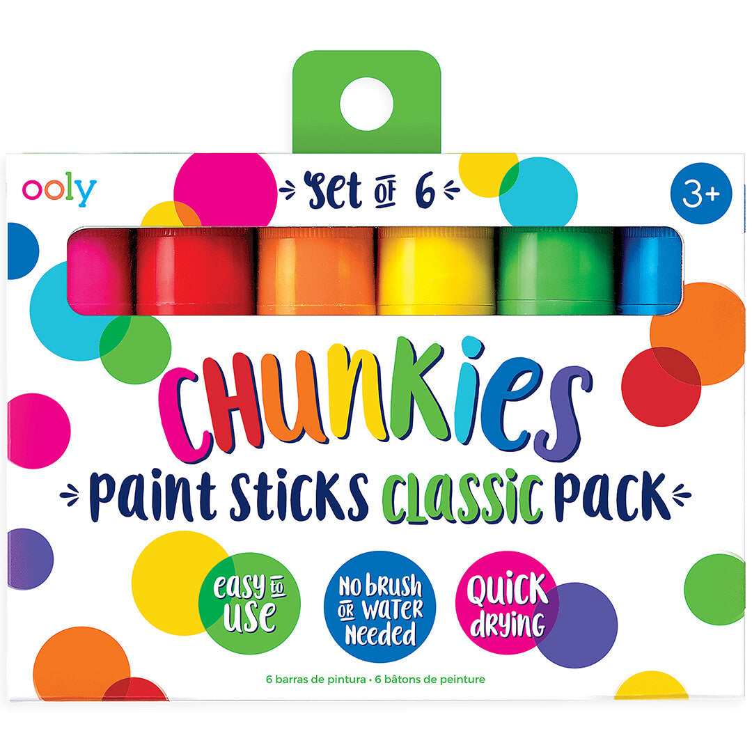 De voorkant van de ooly Chunkies Classic Pack verpakking met zes verfkrijtjes.
