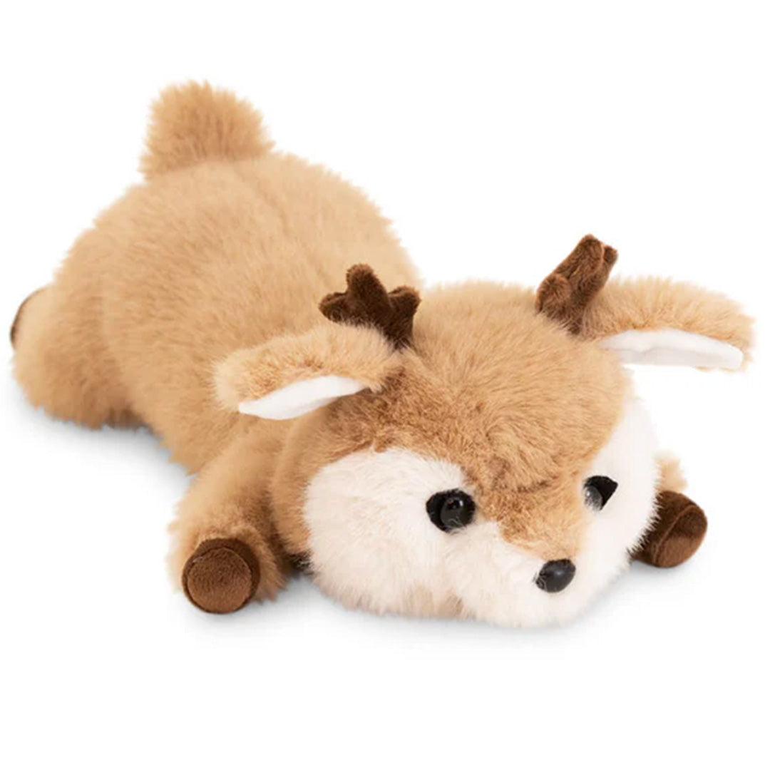 Orange Toys pluchen knuffelhert liggend op de buik.
