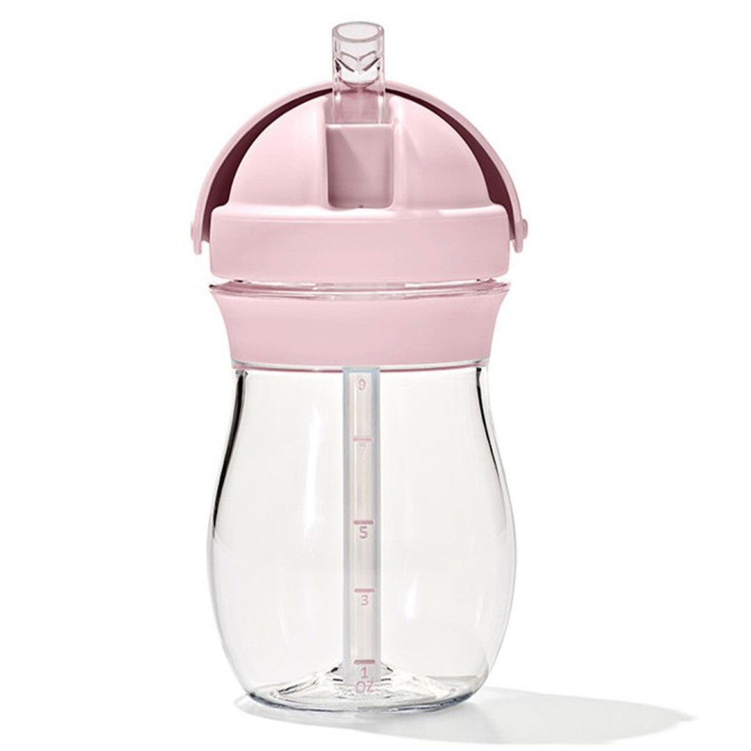 Oxo Tot drinkfles met rietje in roze en transparant.