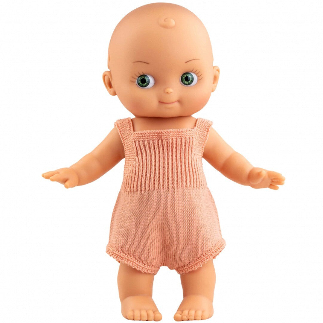 Paola Reina babypop Mini Pancha met roze gebreid rompertje.