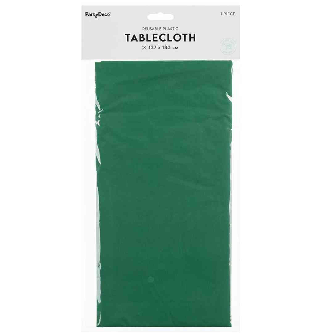 Verpakking van het PartyDeco donkergroene plastic tafelkleed.
