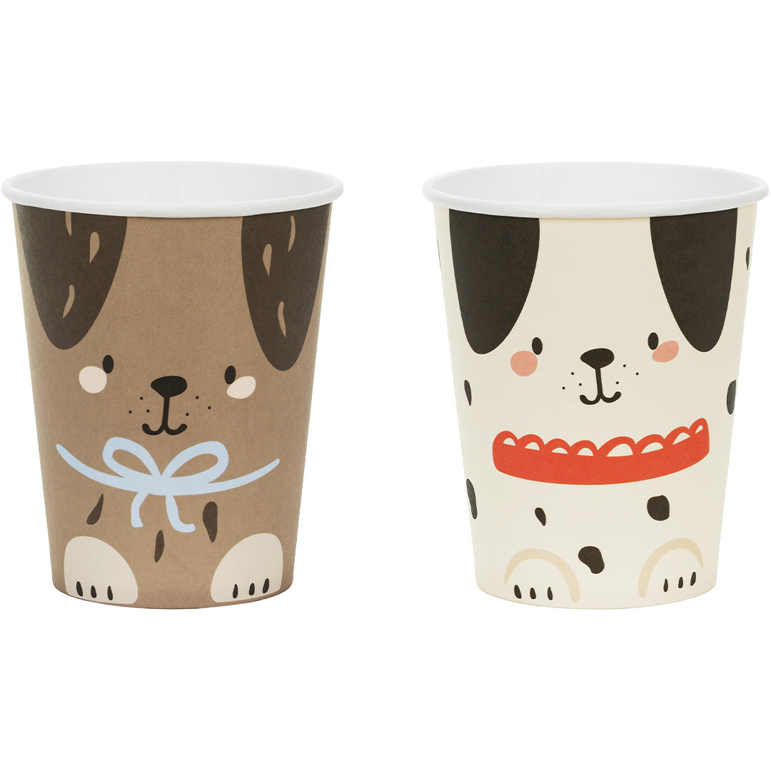 Partydeco papieren feestbekers met twee verschillende honden gezichten.