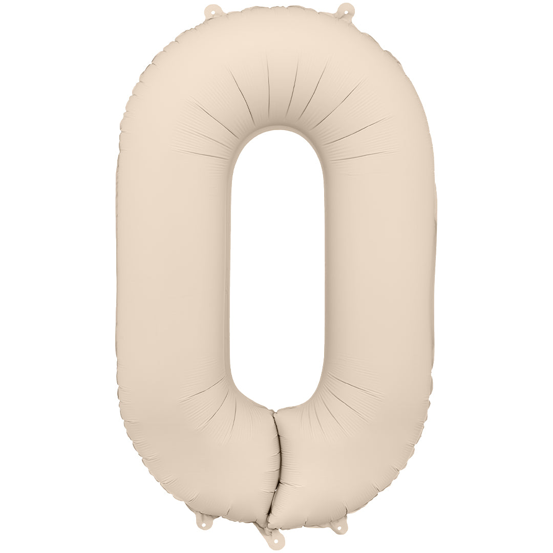 Partydeco beige cijferballon in de vorm van het cijfer 0.