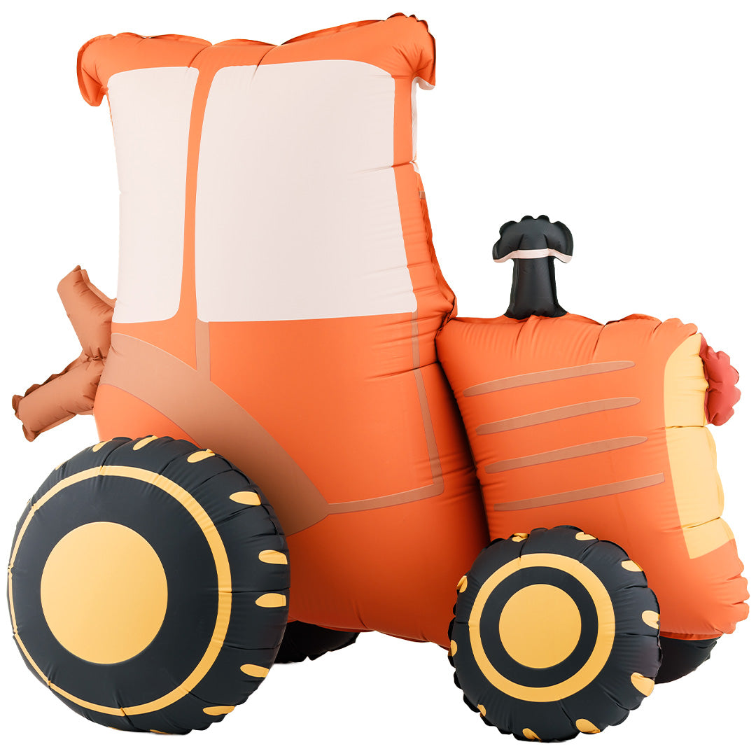 Partydeco oranje folieballon tractor.