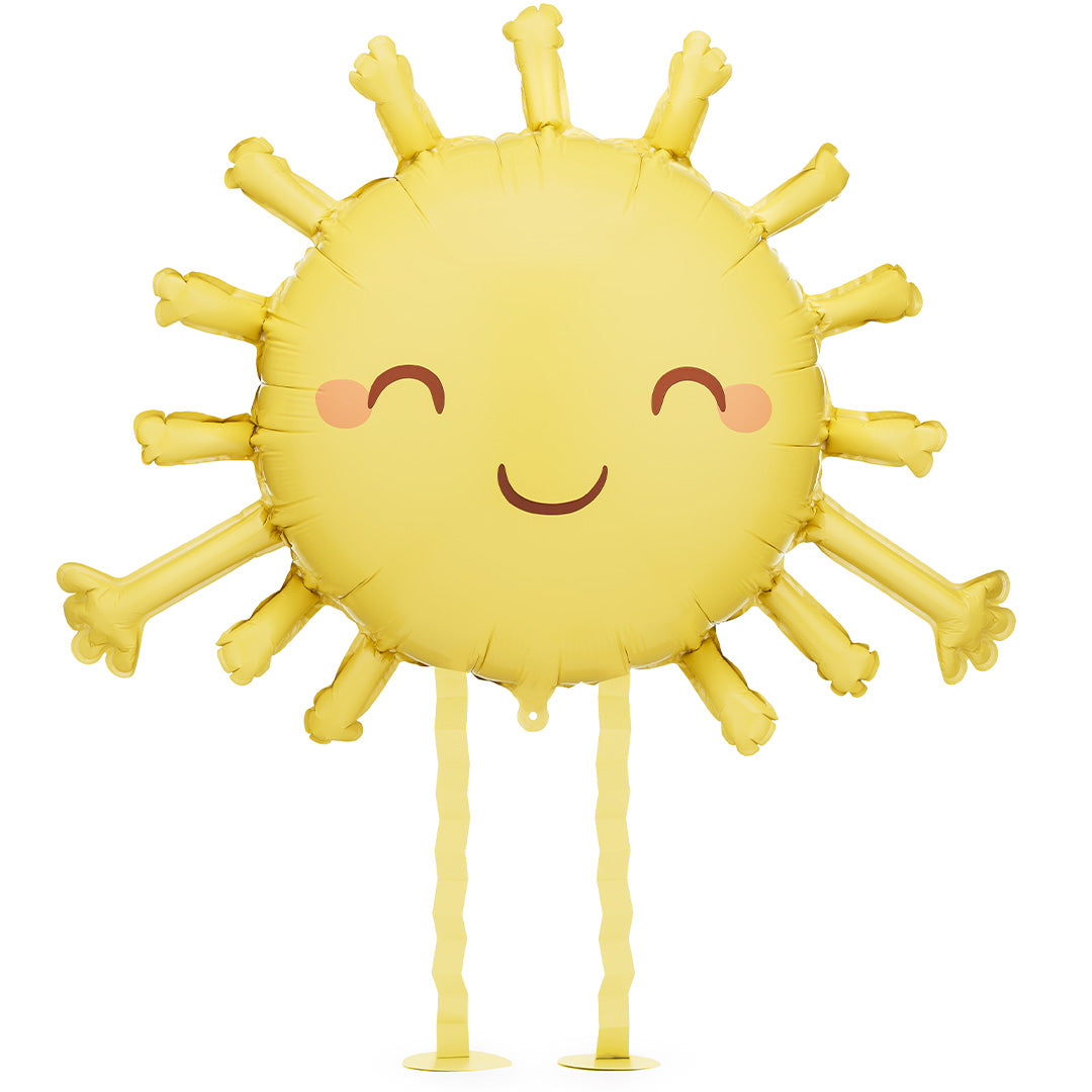 Partydeco folieballon in de vorm van een lachende zon.